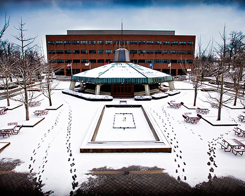 Photo of an EKU building covered in snow
